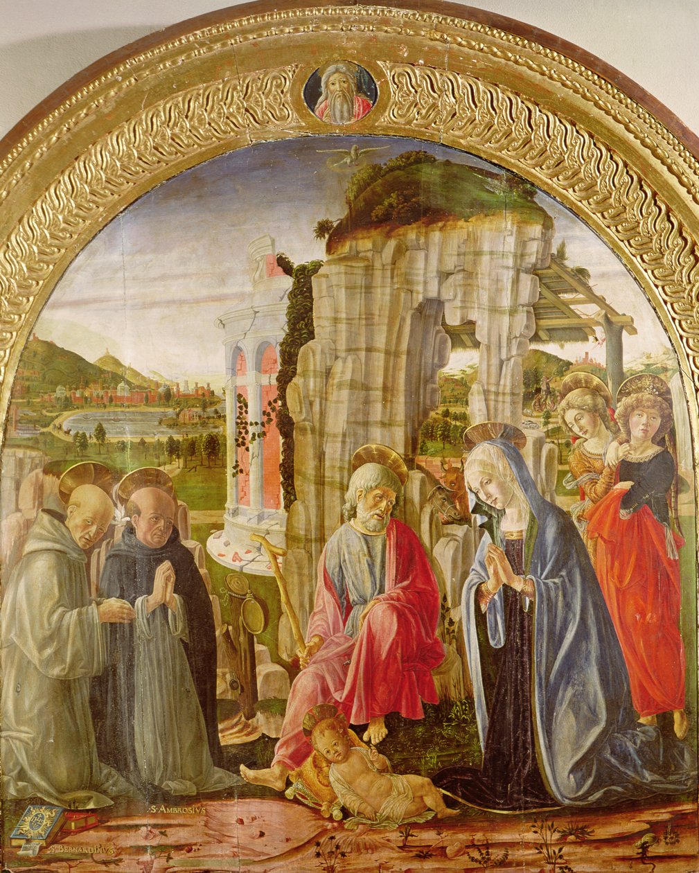 Adoração da Criança por Santo Ambrósio e São Bernardo (óleo sobre painel) de Francesco di Giorgio Martini