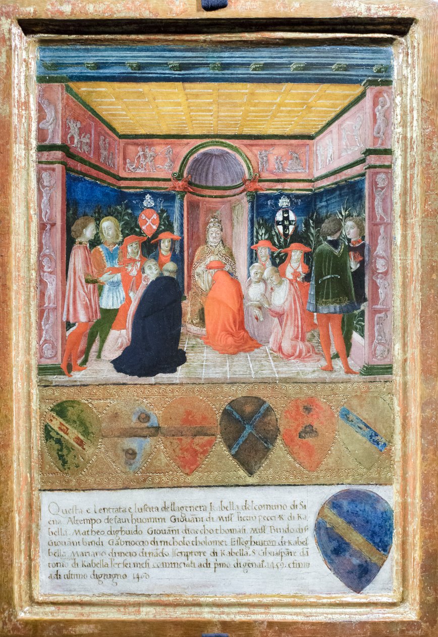 Pio II nomeia cardeal o seu sobrinho Francesco Tedeschini Piccolomini, c.1485-90 (têmpera e ouro sobre painel) de Francesco di Giorgio Martini