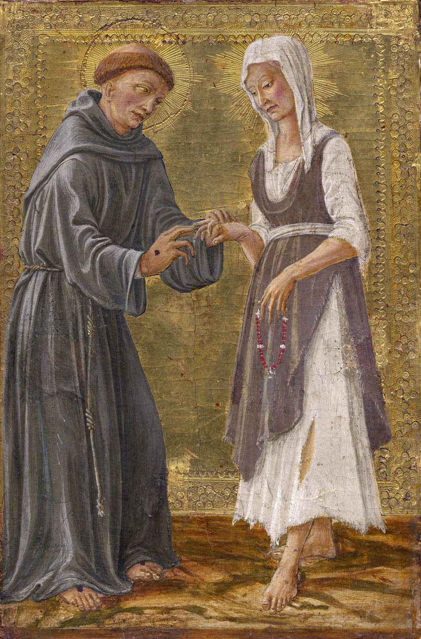 O Intercâmbio Sagrado entre São Francisco e Lady Poverty par Francesco di Giorgio Martini (1439-1501). Tempera no painel de Francesco di Giorgio Martini