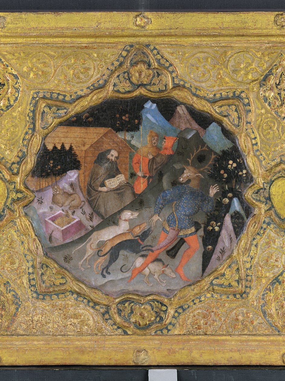 Detalhe da história de Diana e Actaeon, com São Jerônimo: um painel cassone de Francesco di Michele