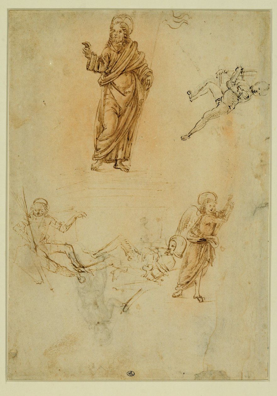 A ressurreição de Cristo; um anjo; uma criança nua a correr para a esquerda ... de Francesco di Simone (attr. to)