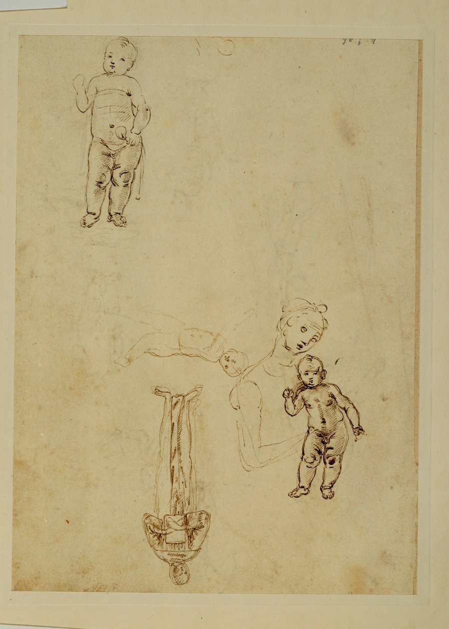 A Virgem e o menino Jesus; duas crianças ... de Francesco di Simone (attr. to)