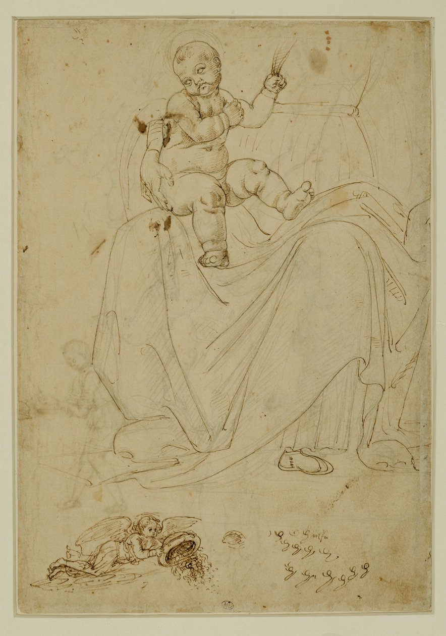 O Menino Jesus sobre os joelhos da Virgem ... de Francesco di Simone (attr. to)