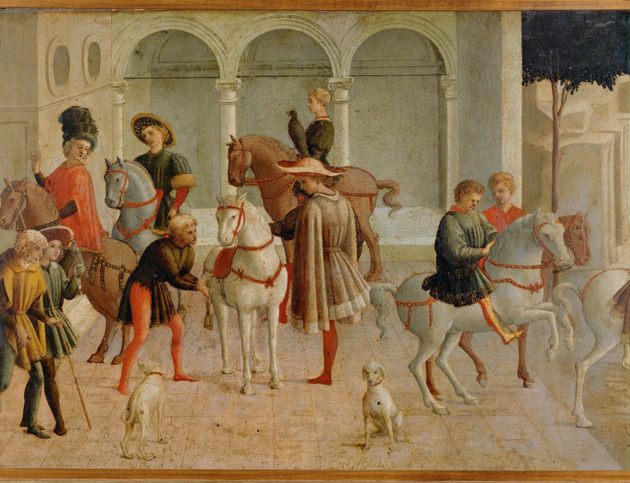 Cavaleiros na sala de audiências de Gualtieri di Saluzzo (têmpera sobre madeira) de Francesco di Stefano Pesellino