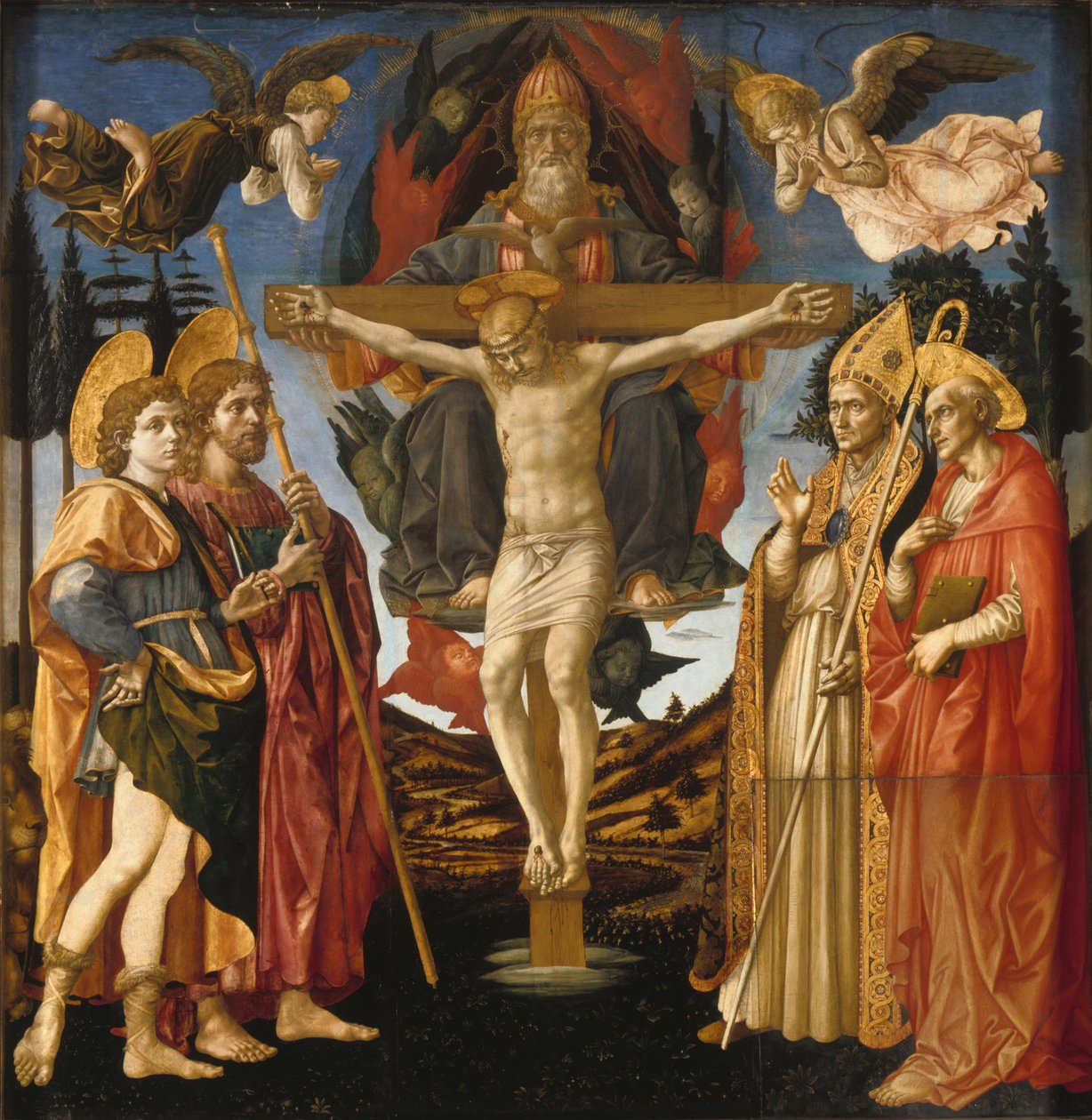 Painel da Santíssima Trindade do Retábulo de Pistoia Santa Trinità, 1455-1460 de Francesco di Stefano Pesellino