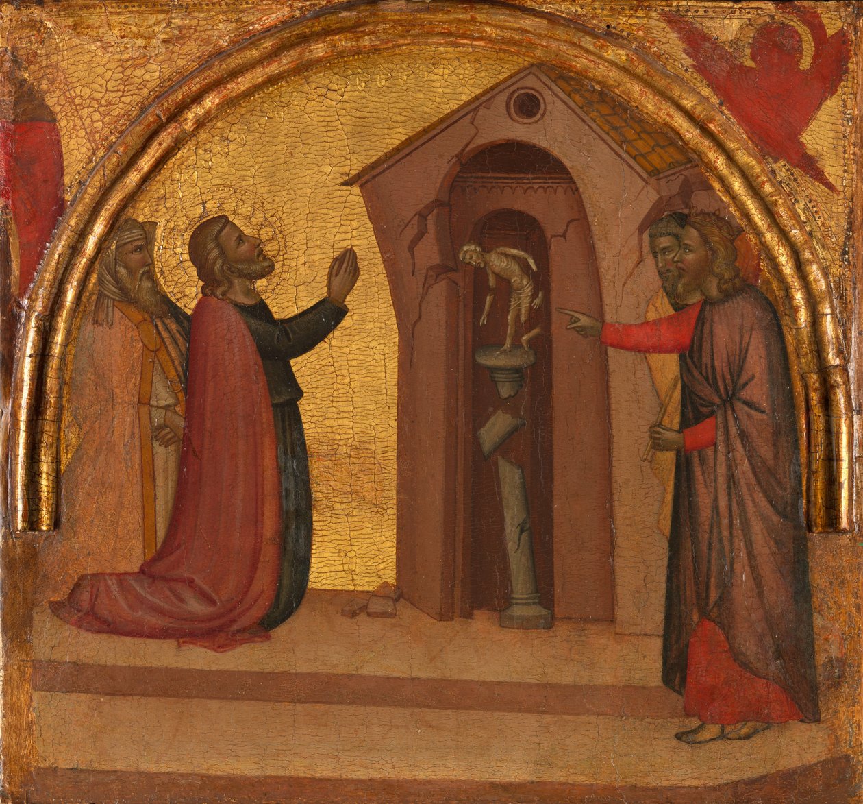 São João Evangelista Causa o Colapso de um Templo Pagão, ca. 1370 de Francescuccio Ghissi
