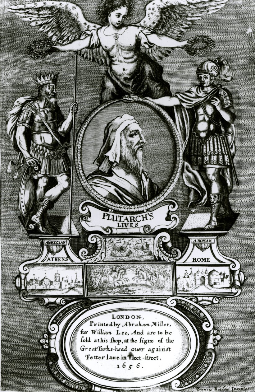 Frontispício de &39;Plutarch&39;s Lives&39; de Plutarco (c.46-c.119), pub. em 1656 de Francis Barlow
