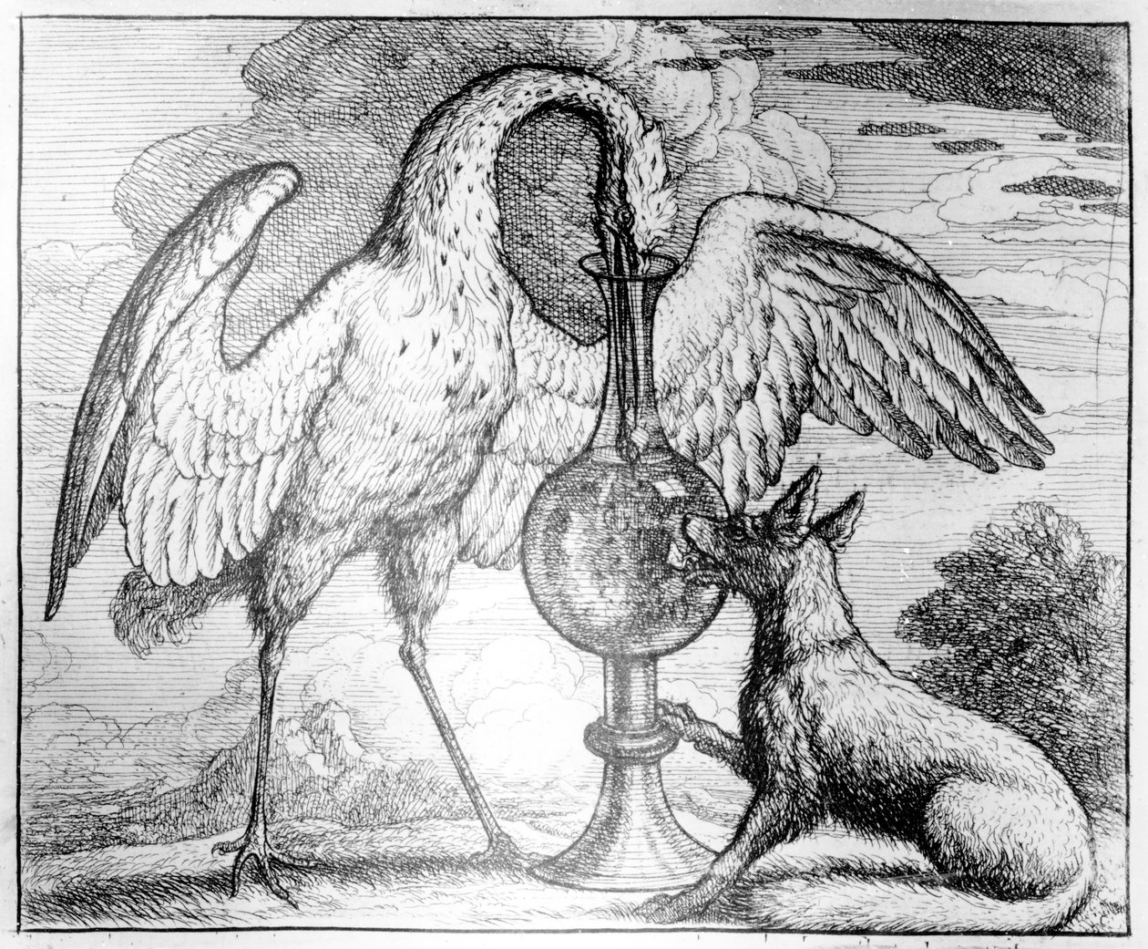 A raposa e a cegonha, ilustração para &39;Fábulas de Esopo&39;, 1666 de Francis Barlow