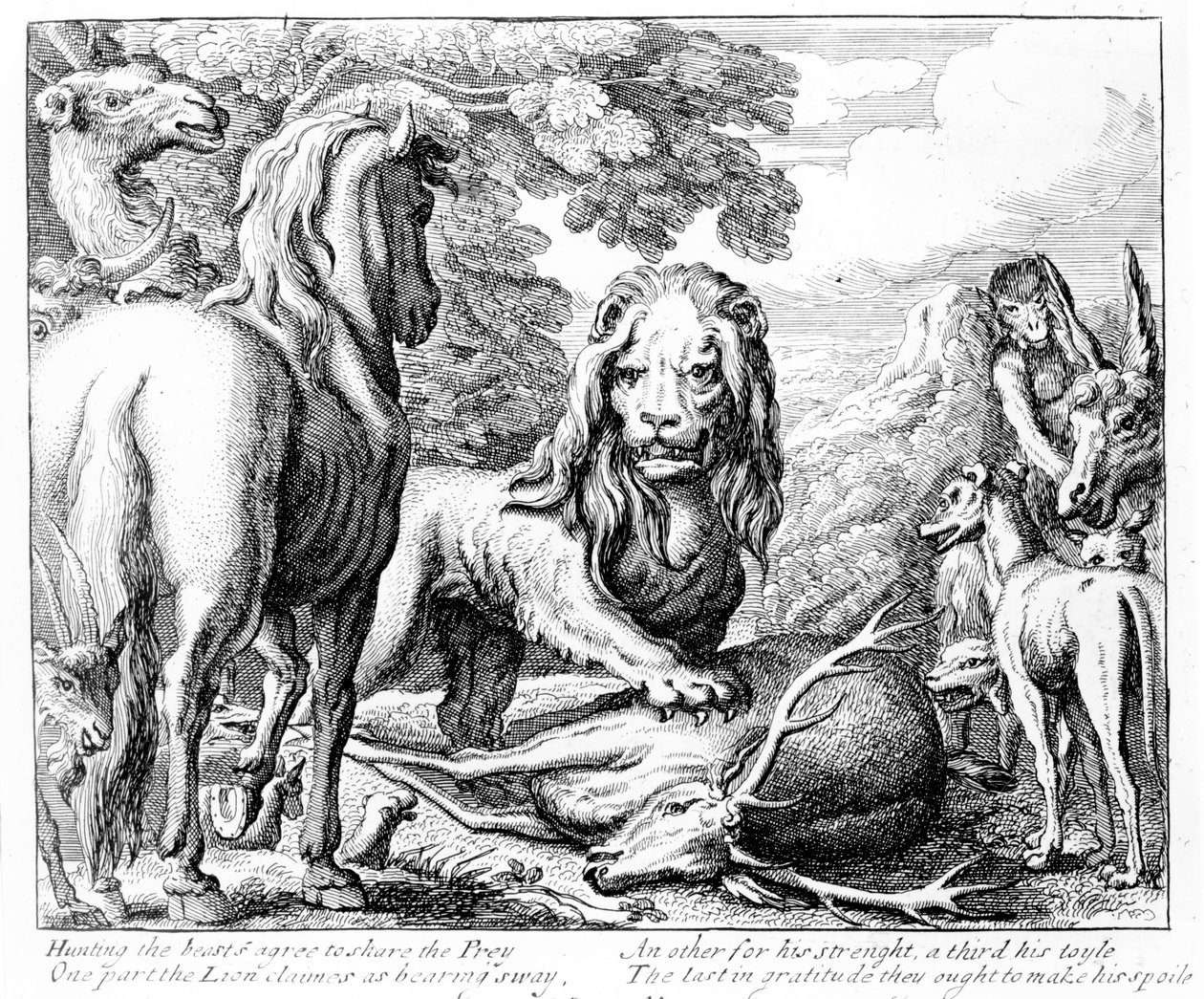 A parte do leão, ilustração para &39;Fábulas de Esopo&39;, 1687 de Francis Barlow