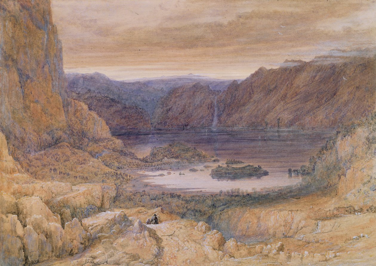 Um lago de montanha, Noruega, c.1827 (wc e guache sobre papel) de Francis Danby