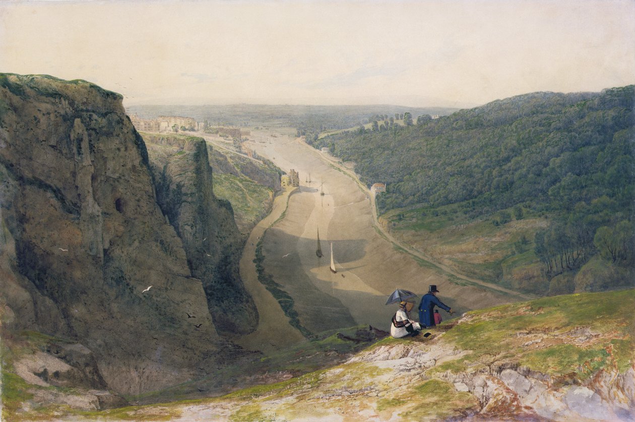 The Avon Gorge, olhando por cima Clifton, c.1820 (wc und bodycolour sobre grafite com raspagem de papel de capa) de Francis Danby