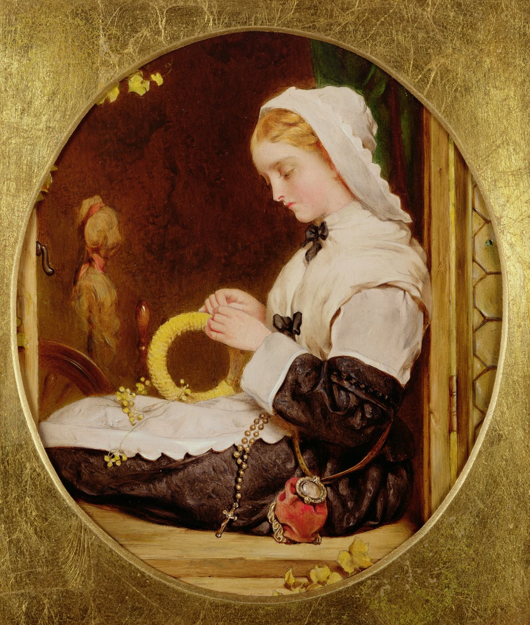 Uma senhora costura em uma janela, 1859 (painel) de Francis John Wyburd