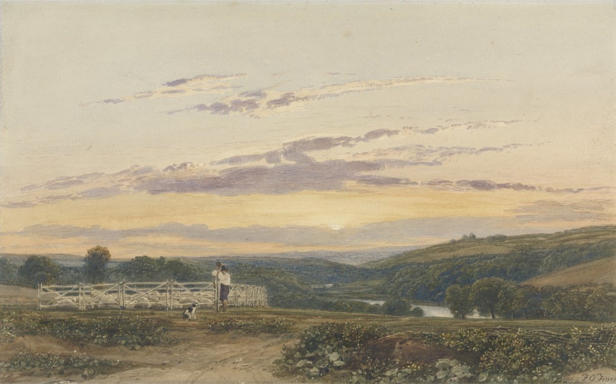 The Shepherd, Evening (wc sobre grafite no papel) de Francis Oliver Finch