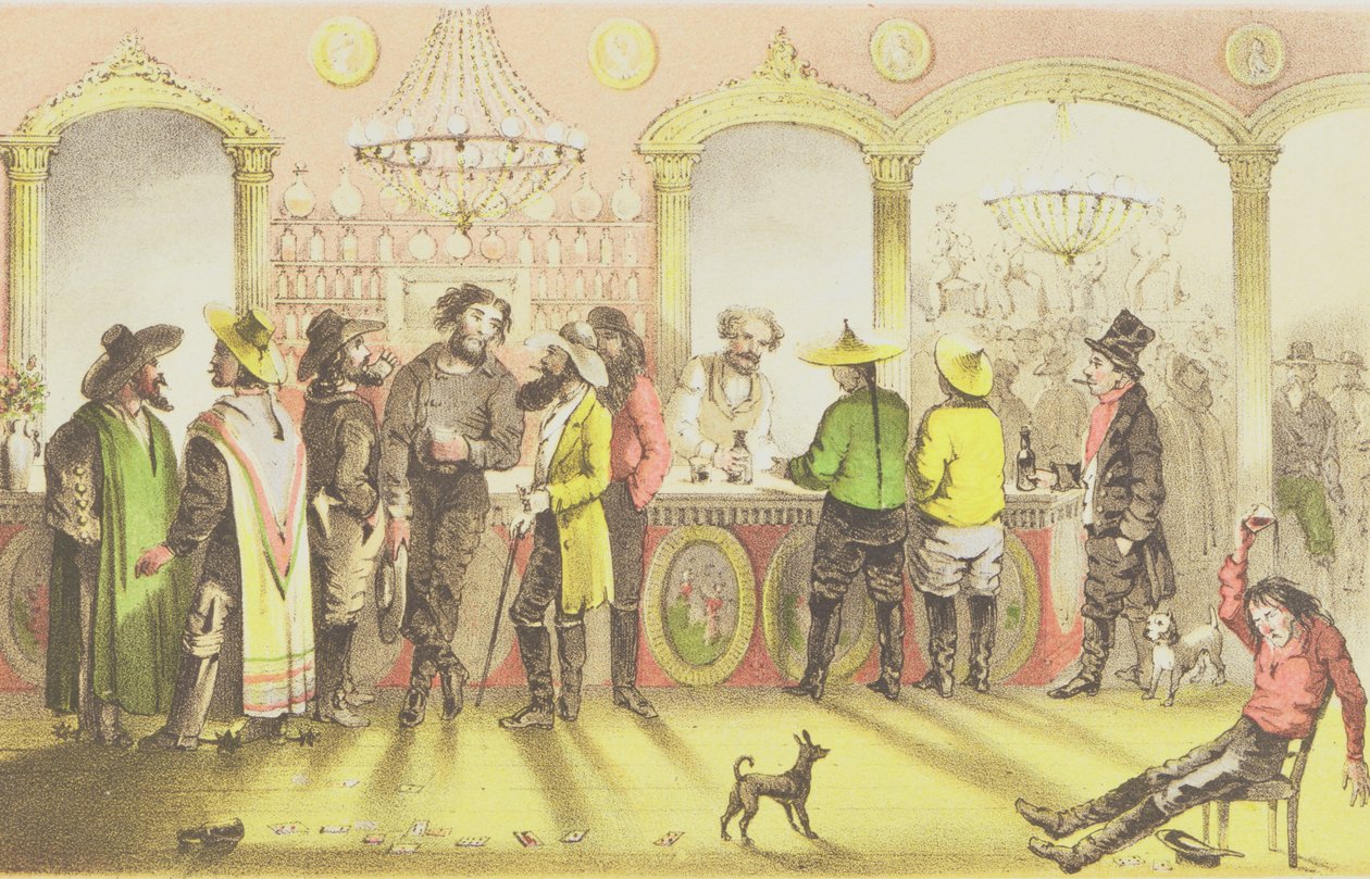 A barra de um salão de jogos, gravada por J. Brandard, 1855 de Francis Samuel Marryat
