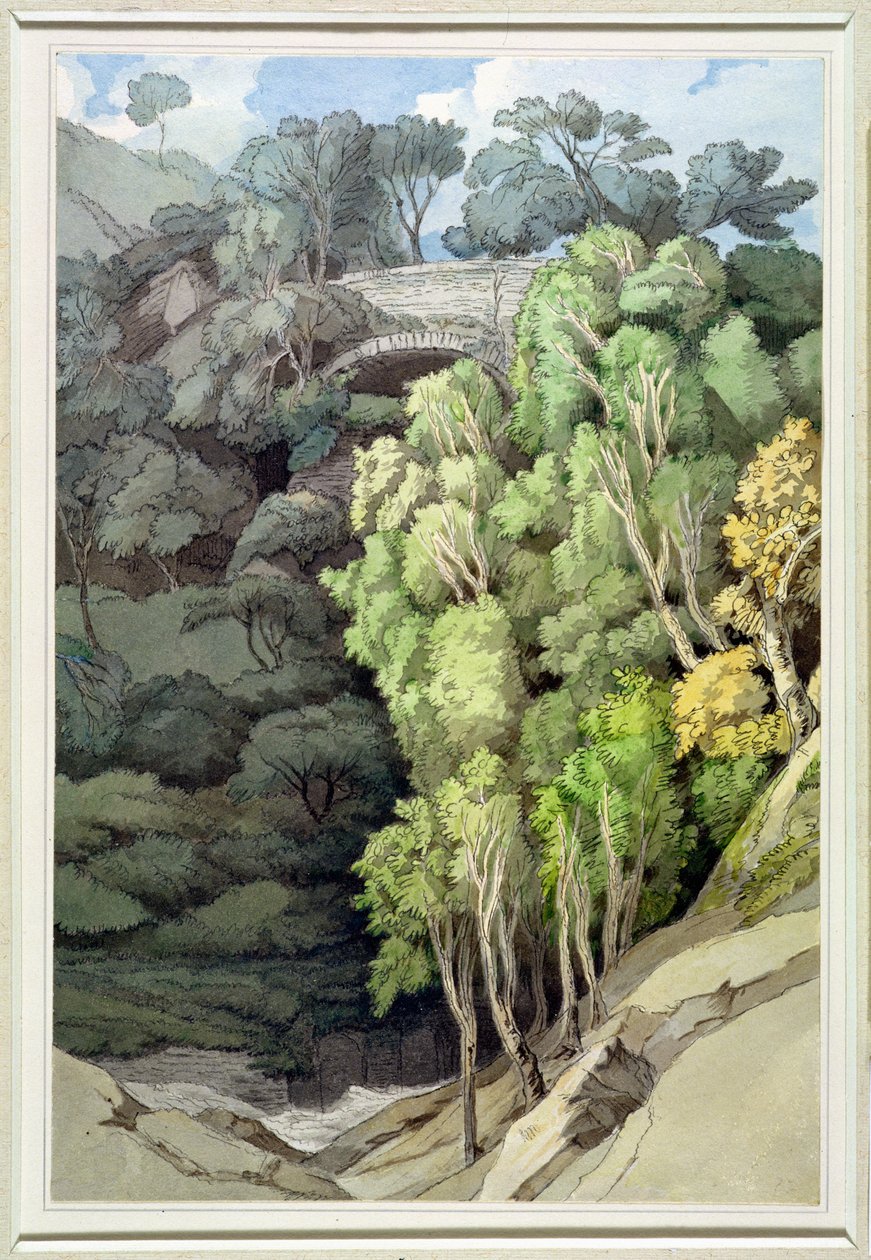 Ponte do Diabo, 1810 (wc com caneta e tinta sobre grafite) de Francis Towne