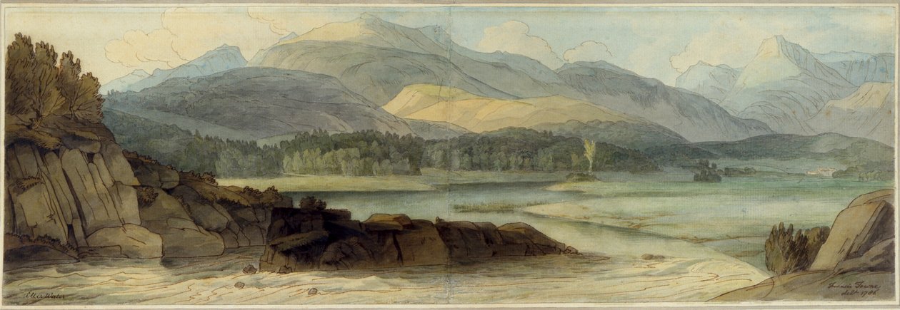 Elterwater, 12 de agosto de 1786 (caneta e tinta marrom no papel) de Francis Towne