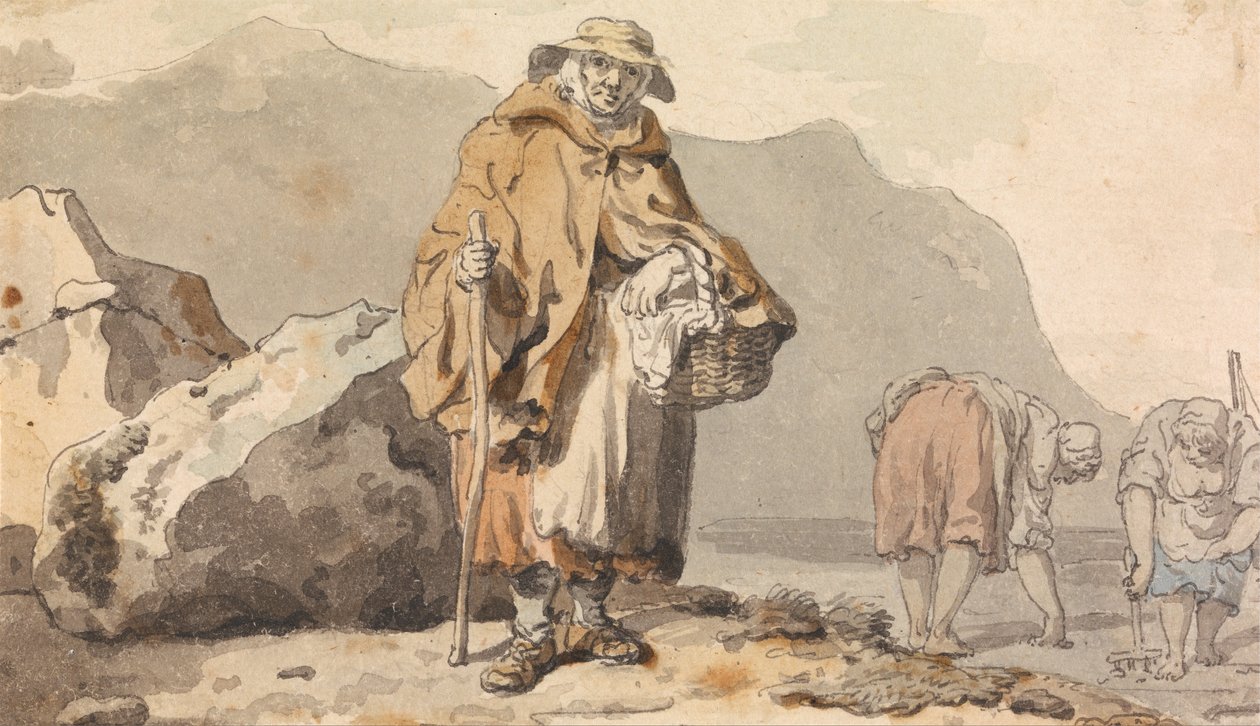 Uma velha pescadora com duas mulheres cavando para isca de Francis Wheatley