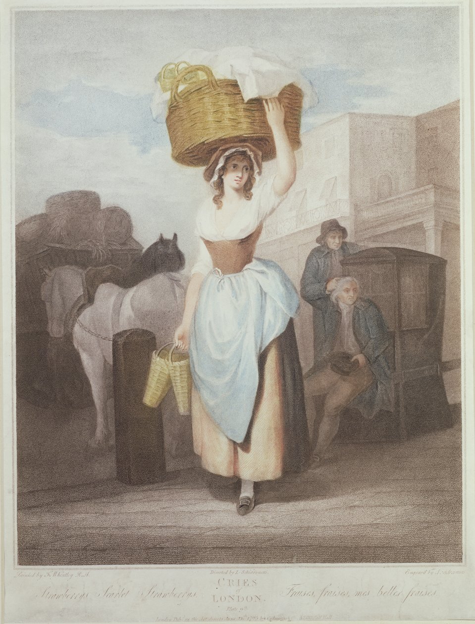 Morangos, morangos escarlates, placa 9 de "os gritos de Londres", gravada por Giovanni Vendramini (1769-1839), pub. por Colnaghi und Co., 1795 (gravura de stipple) de Francis Wheatley