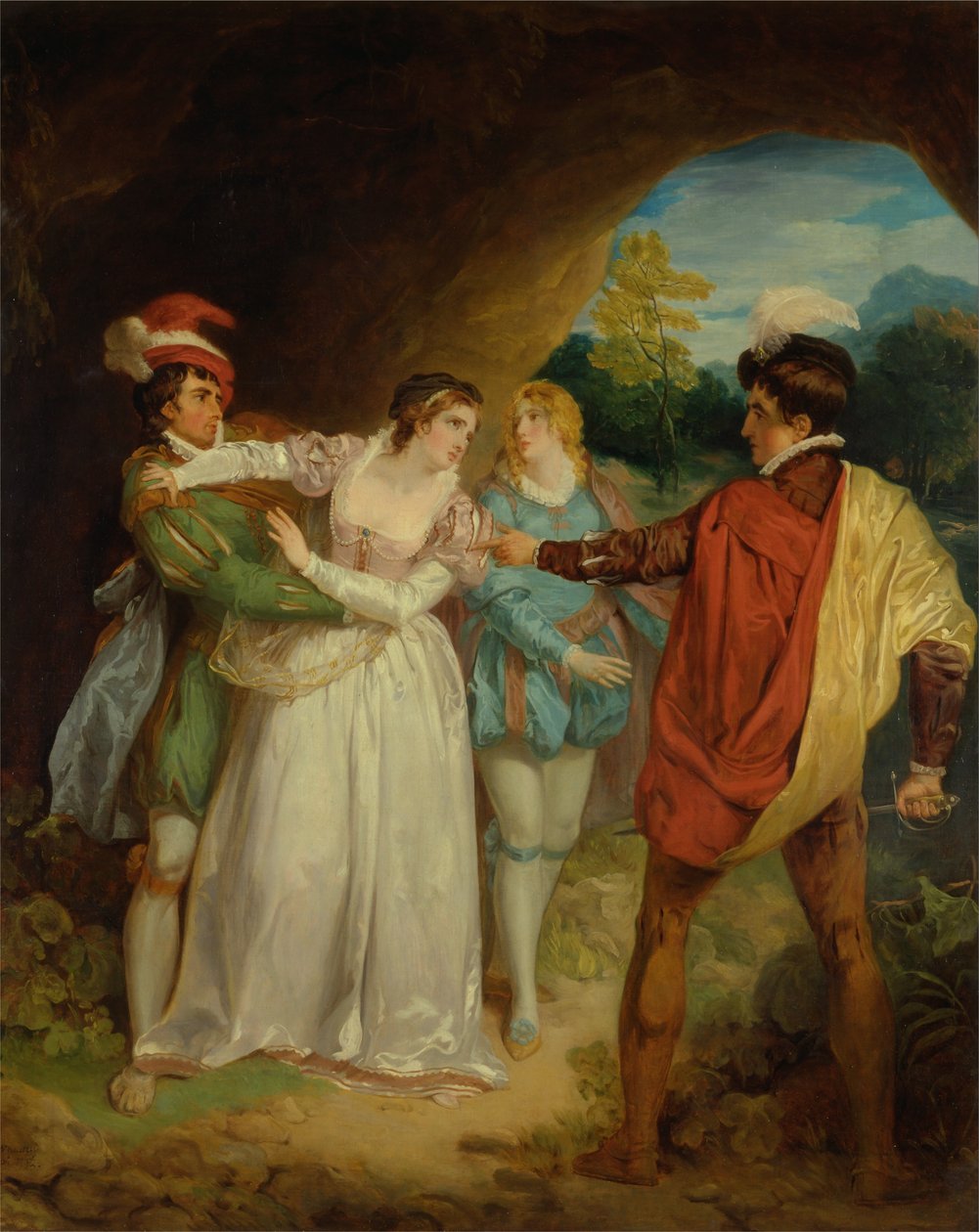 Valentine salvando Silvia de Proteus, de Shakespeare Os dois cavalheiros de Verona, Act V, Sce ... de Francis Wheatley