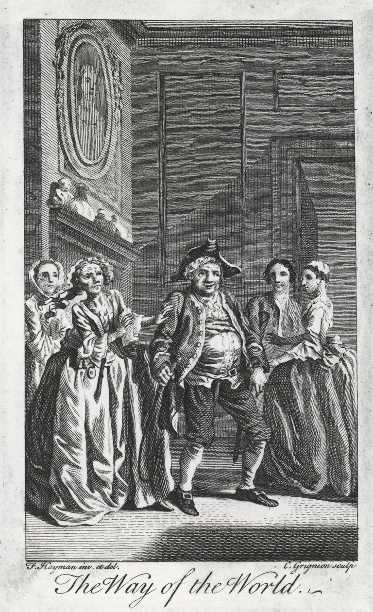 Cena de The Way of the World, de William Congreve (1670-1729), gravada por Charles Grignon a partir de um desenho de Francis Hayman em Lincoln
