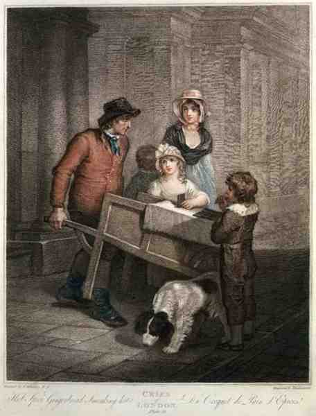 "Hot Spice Gingerbread Smoking Hot", prato 12 de "The Cries of London", gravado por Giovanni Vendramini (1769-1839), pub. por Colnaghi & Co. de Francis (after) Wheatley