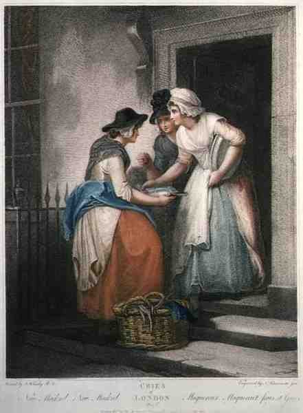 "New Mackrel, New Mackrel", placa 5 de "The Cries of London", gravada por Nicolo Schiavonetti (d.1813), pub. por Colnaghi & Co. de Francis (after) Wheatley
