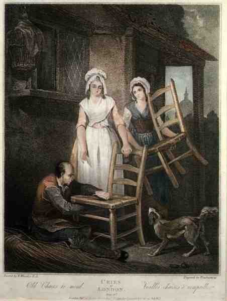 "Old Chairs to Mend", placa 10 de "The Cries of London", gravado por Giovanni Vendramini (1769-1839), pub. por Colnaghi & Co. de Francis (after) Wheatley