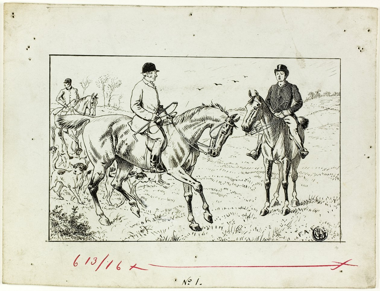 Três cavaleiros numa caçada de Francis Arthur Fraser