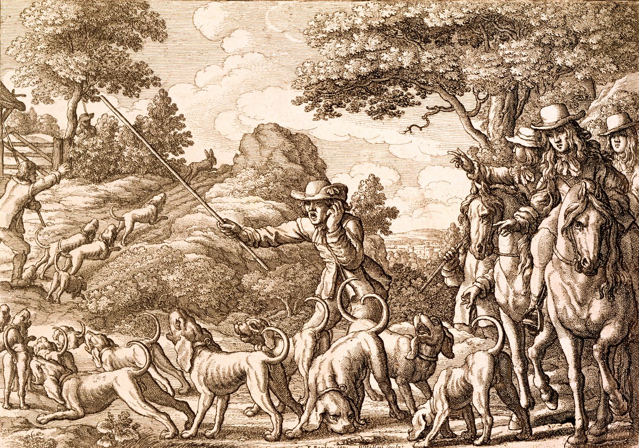 Caça à Lebre, gravada por Wenceslaus Hollar, 1671 de Francis Barlow