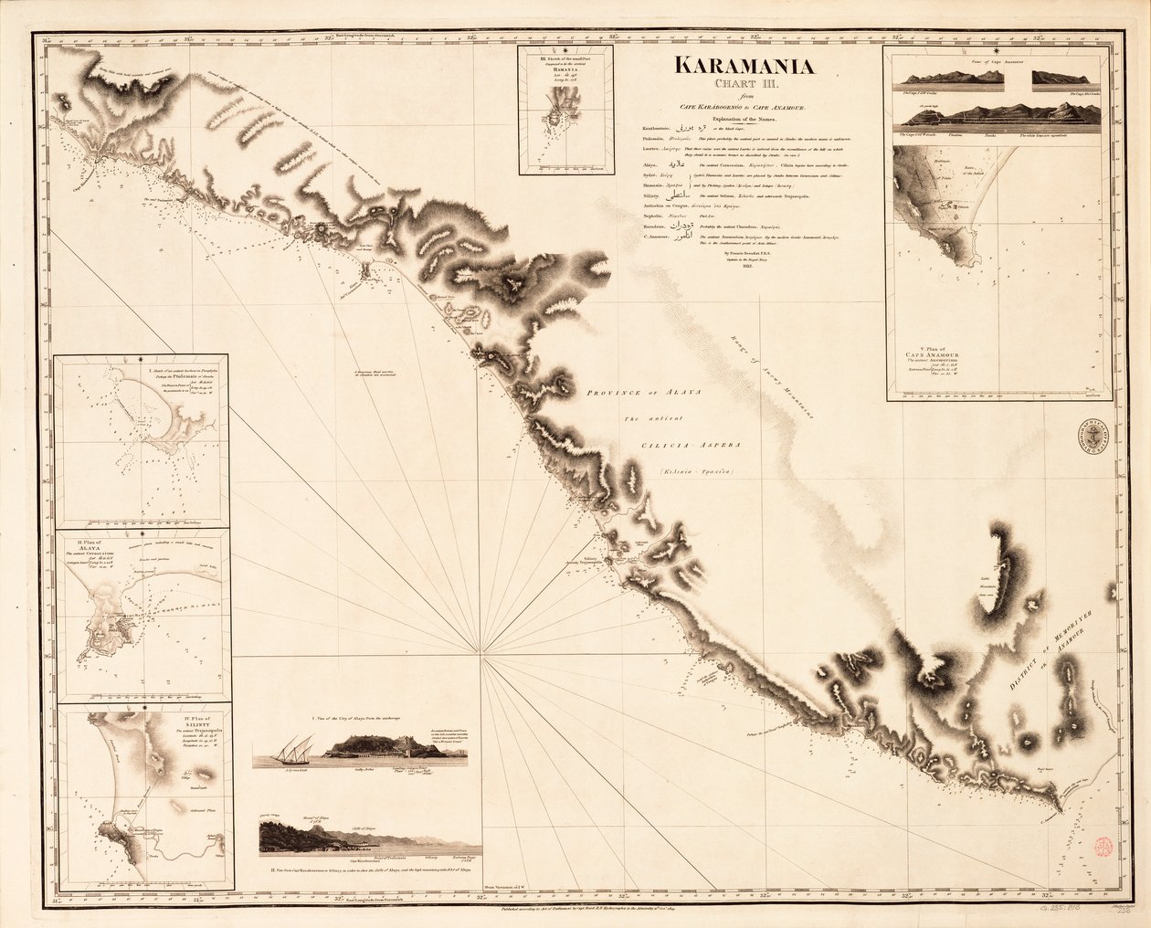 Karamania Chart III do cabo Karaboornoo ao cabo Anamour de Francis Beaufort