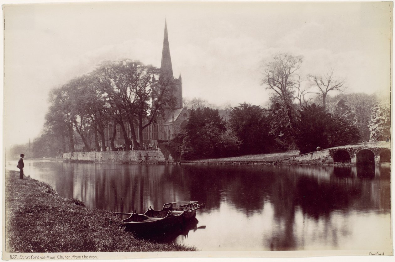 Igreja de Stratford-upon-Avon, vista do Avon de Francis Bedford