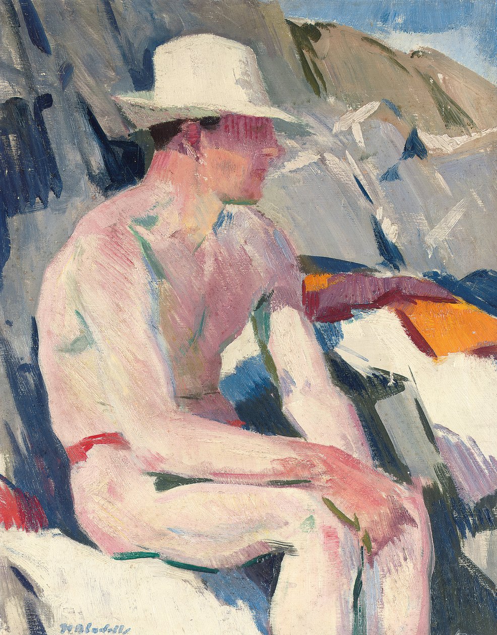 Banhista com um chapéu branco (óleo no painel) de Francis Campbell Boileau Cadell