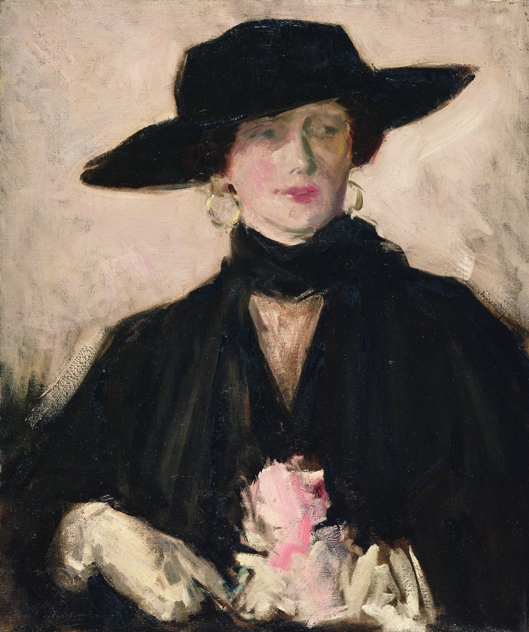 Senhora de chapéu preto (óleo sobre tela) de Francis Campbell Boileau Cadell