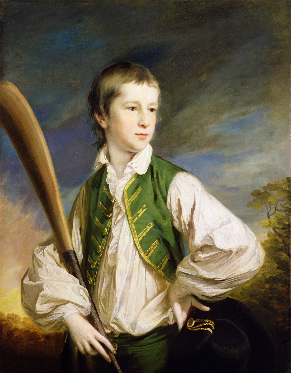 Charles Collyer quando menino, com um taco de críquete de Francis Cotes