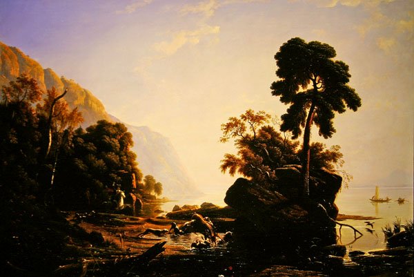 A Stag Hunt (óleo sobre tela) de Francis Danby