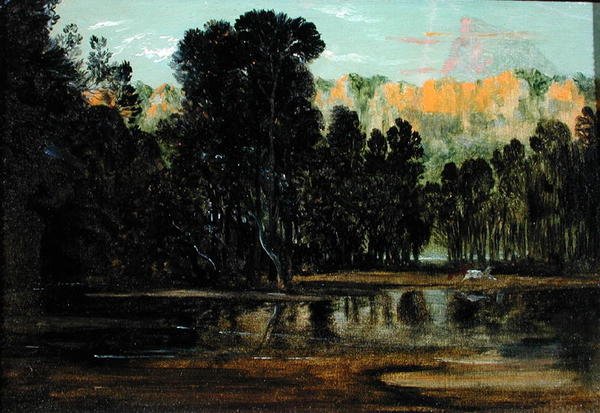 A Wooded Landscape at Sunset (petróleo sobre papel colocado sobre tela) de Francis Danby