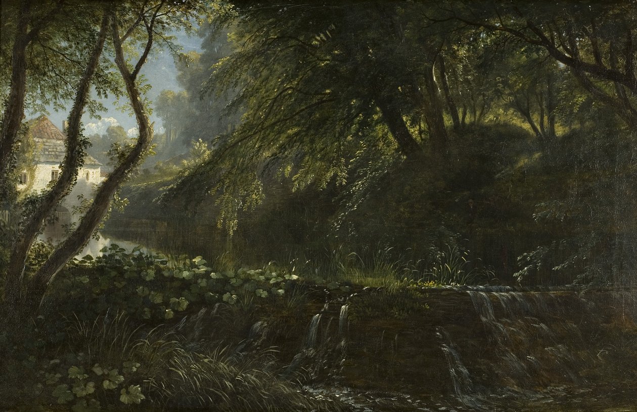 Cena do rio com açude e moinho, c.1823 de Francis Danby