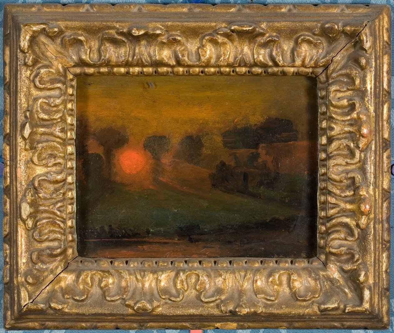 Pôr-do-sol através de árvores, c.1855 (óleo sobre cartão) de Francis Danby