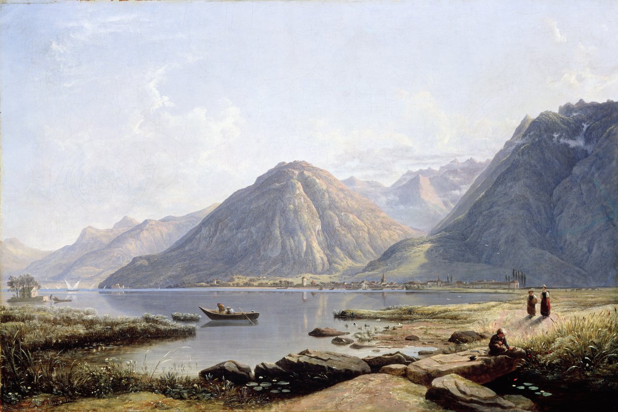 Vista do Lago de Genebra com a cidade de Villeneuve, 1836 de Francis Danby
