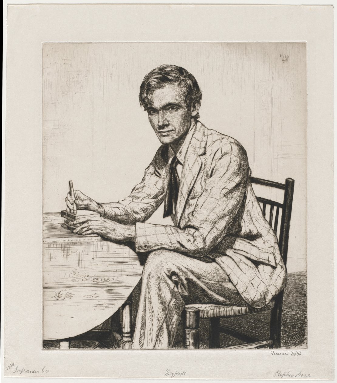 Stephen Bone cortando um bloco de madeira de Francis Dodd
