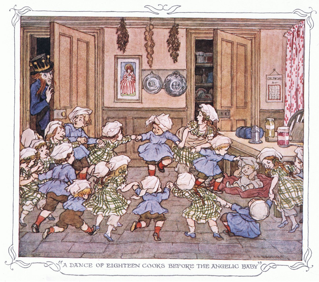 "A dance of eighteen cooks before the angelic baby", de The Magic Fishbone pub.by Warne  Co, c.1940 (litografia a cores) de Francis Donkin Bedford