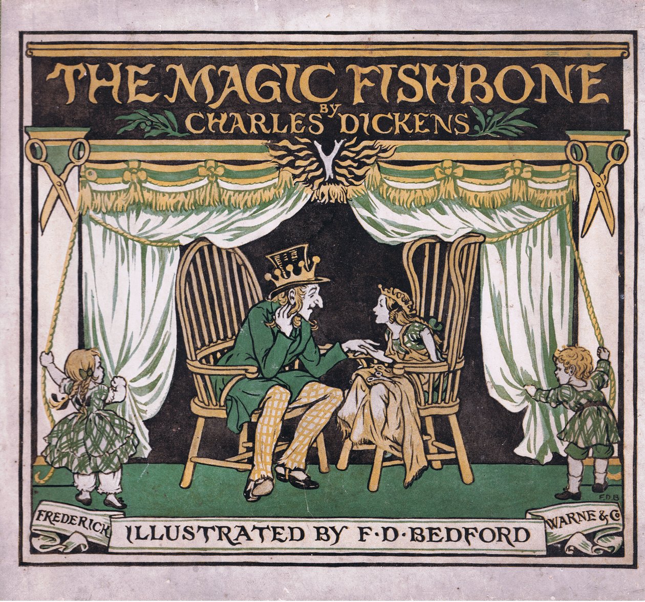 Desenho da capa, de The Magic Fishbone pub.by Warne  Co, c.1940 (litografia a cores) de Francis Donkin Bedford