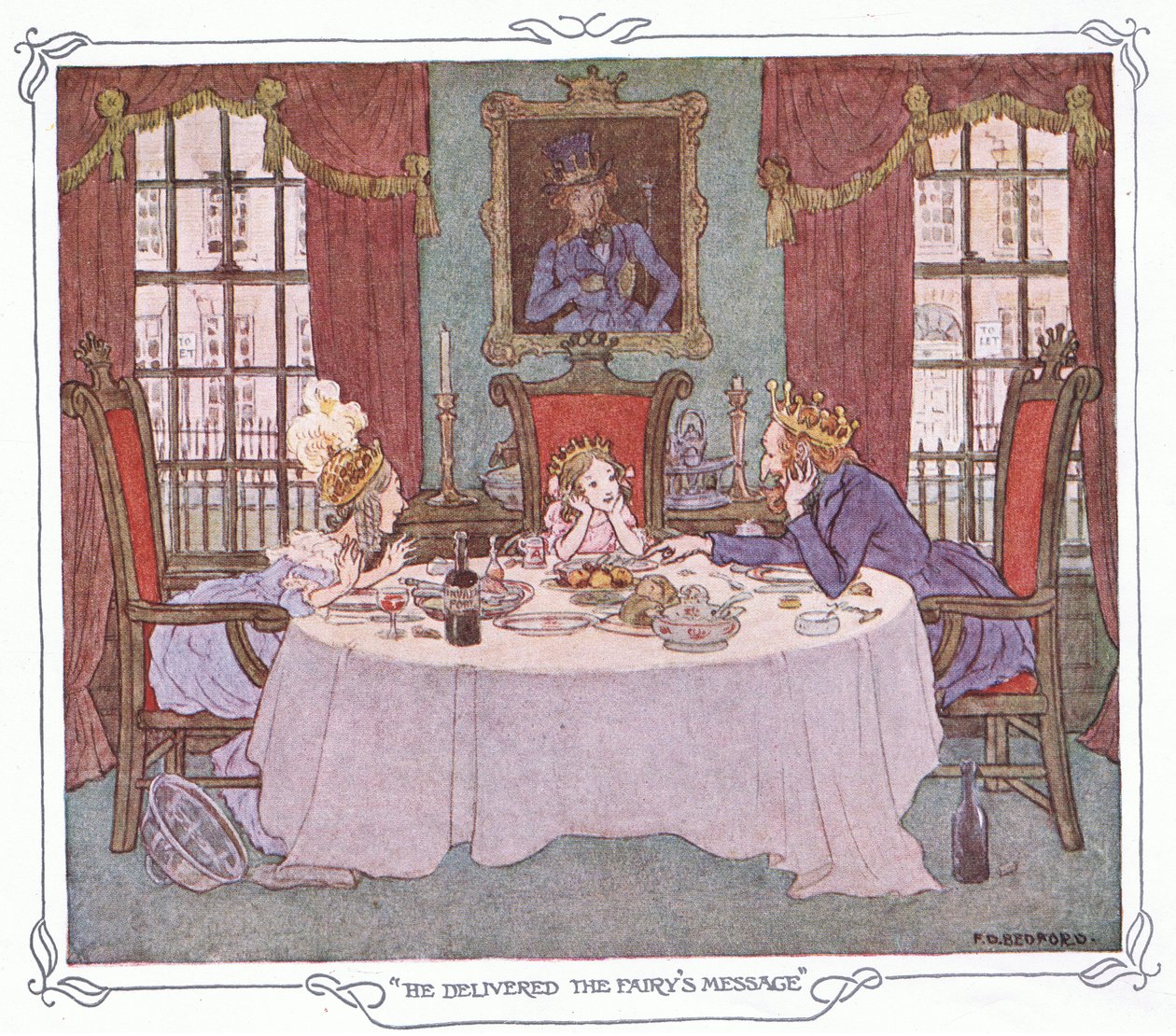 Ele transmitiu a mensagem da fada, de The Magic Fishbone pub.by Warne  Co, c.1940 (litografia a cores) de Francis Donkin Bedford