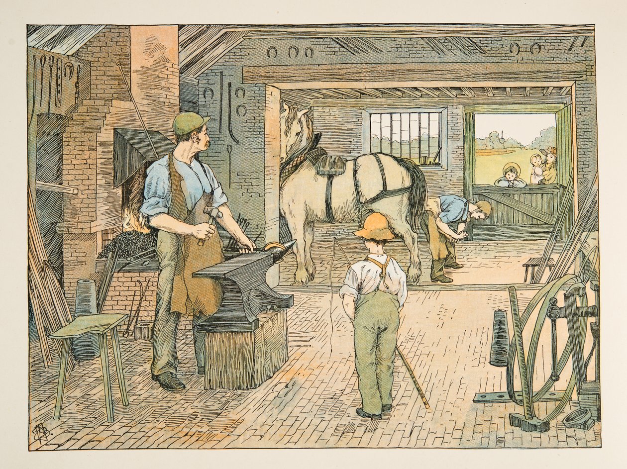 The Blacksmith, de Four and Twenty Toilers, pub. 1900 (litografia a cores) de Francis Donkin Bedford