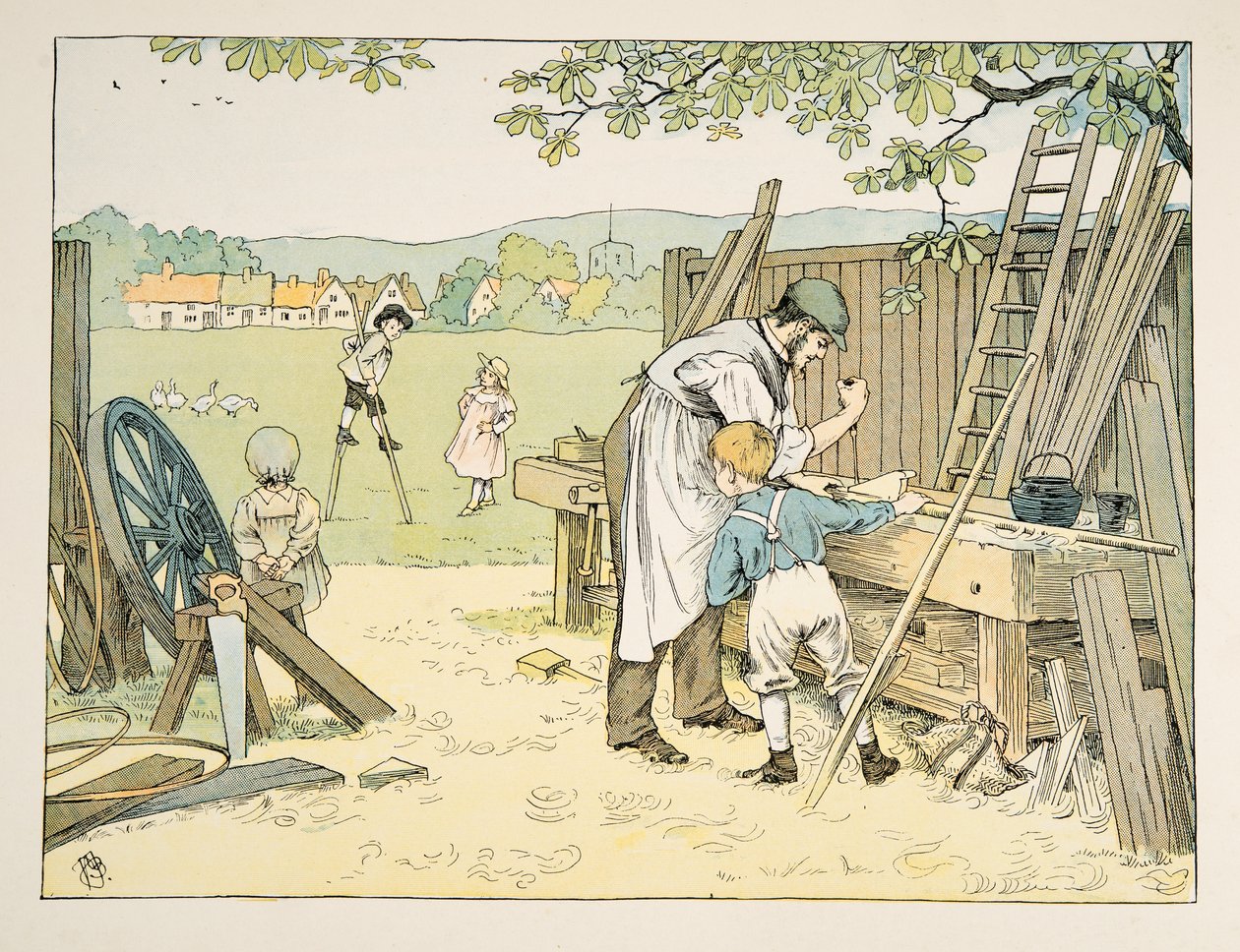 O Carpinteiro, de Four and Twenty Toilers, pub. 1900 (litografia a cores) de Francis Donkin Bedford