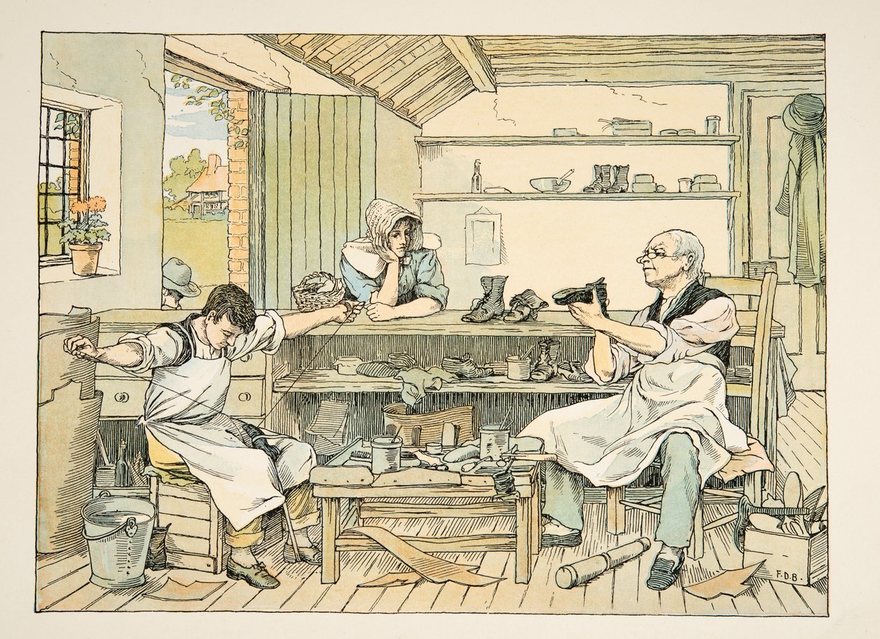 The Cobbler, de Four and Twenty Toilers, pub. 1900 (litografia a cores) de Francis Donkin Bedford