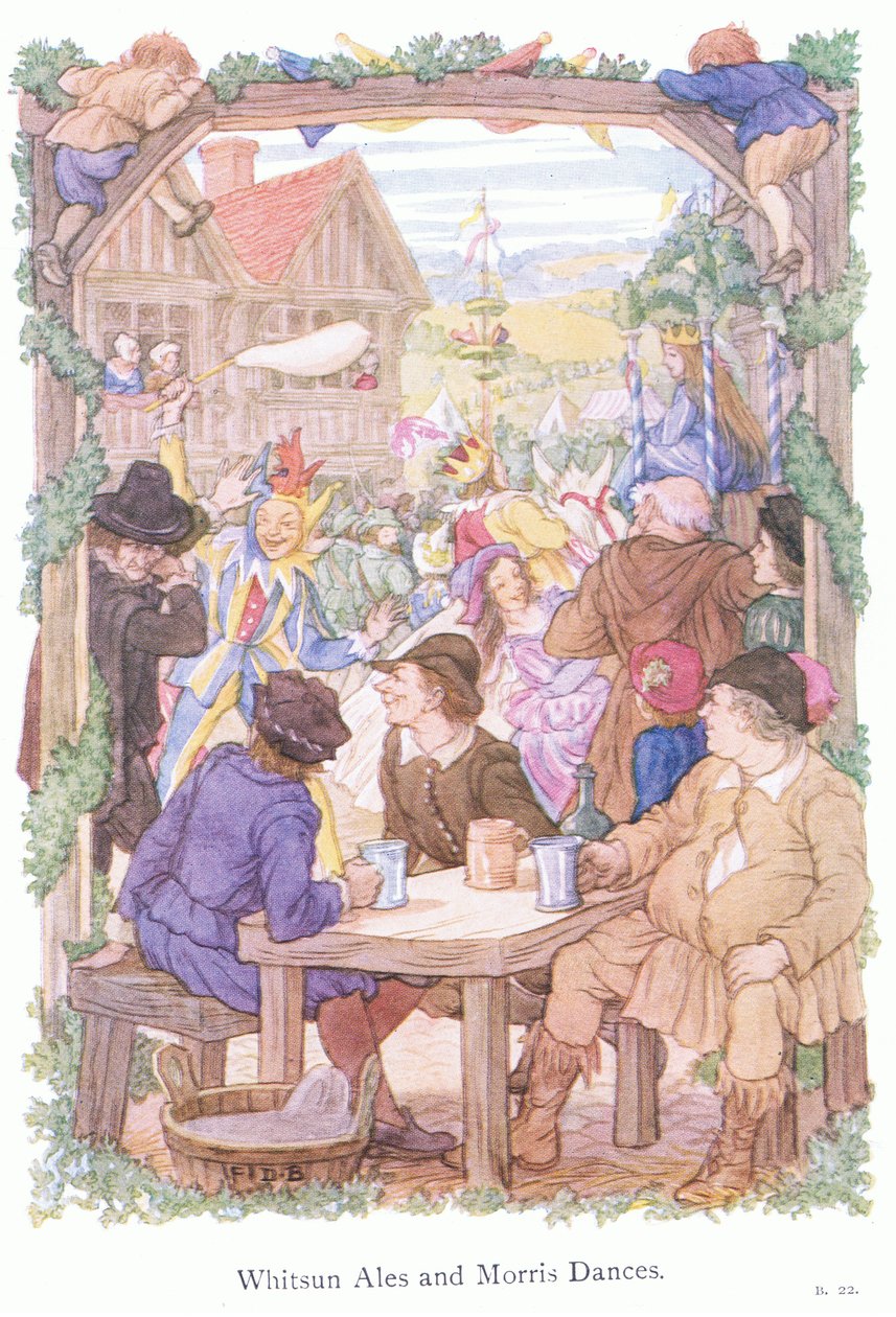 Cervejas de Pentecostes e dançarinos Morris (litografia a cores) de Francis Donkin Bedford