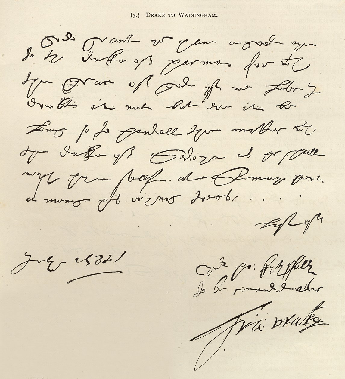 Carta de Sir Francis Drake a Sir Francis Walsingham assinada em 29 de julho de 1588, publicada em &39;Leisure Hour&39;, 1888 (tinta no papel) de Francis Drake