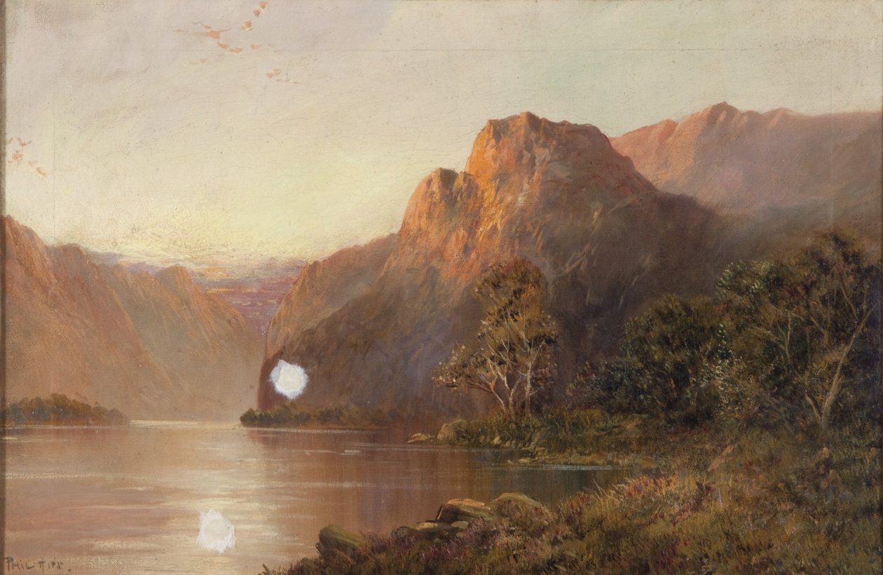 Lago e montanhas (óleo sobre tela) de Francis E. Jamieson