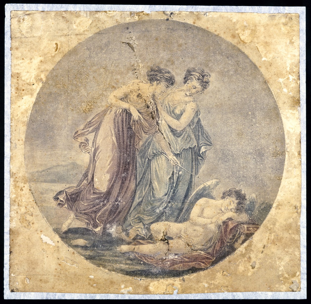 Graces Awakening Cupid, após uma pintura de Benjamin West (1738-1820) 1778-81 (pintura mecânica) de Francis Eginton